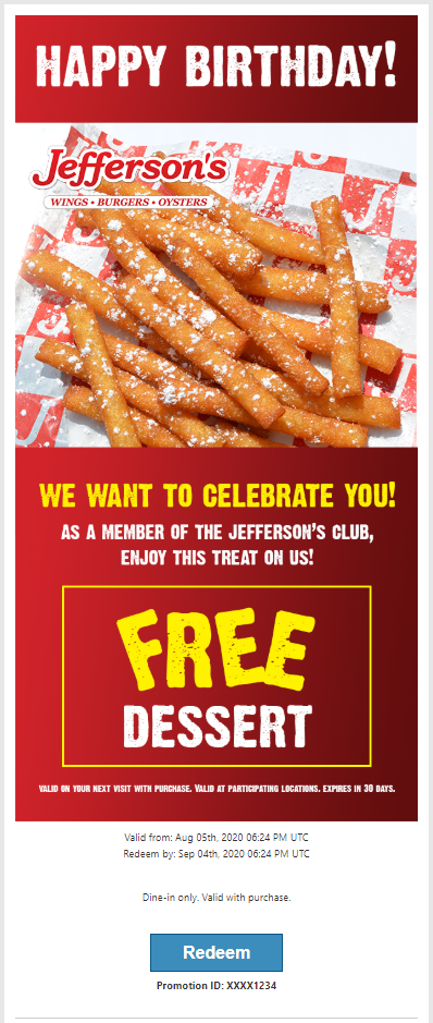 Restaurant Email Marketing Example 1 - Happy Birthday