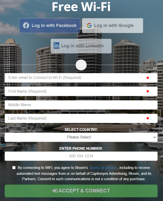 Captive Portals Data Entry Fields Captive Portals Data Entry Fields